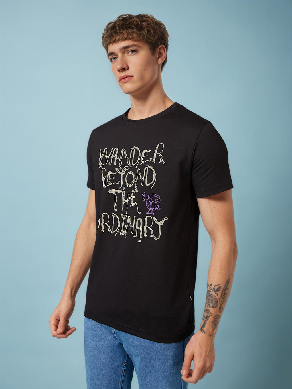 Mens Chest Printed  Round Neck Tshirt