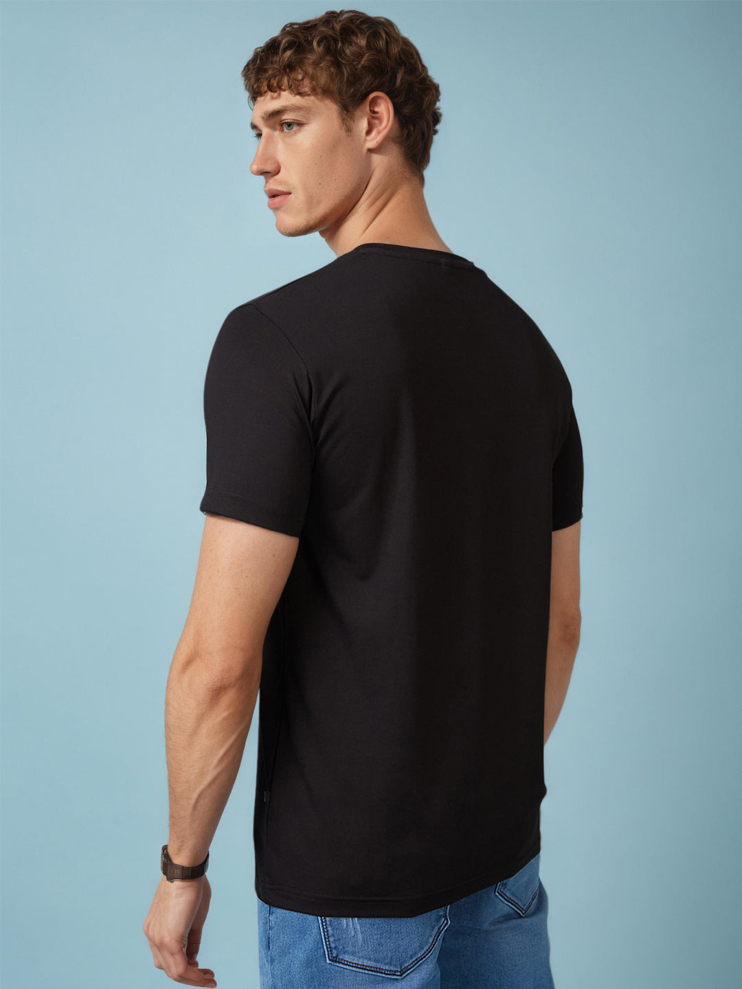 Mens Chest Printed  Round Neck Tshirt