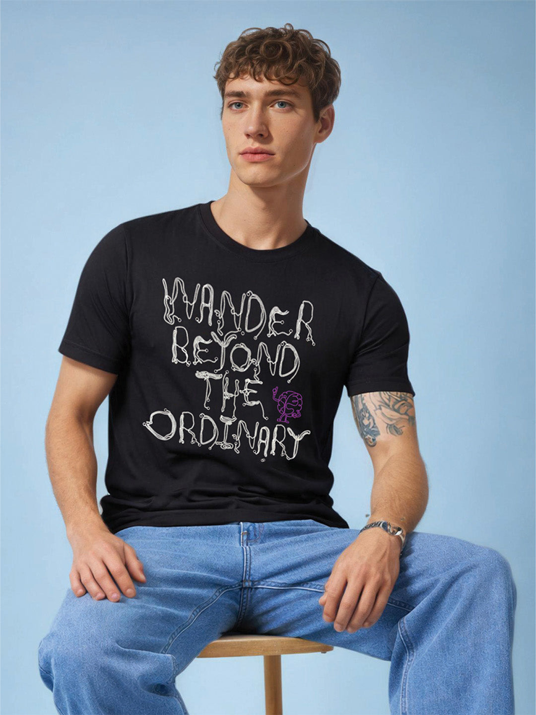 Mens Chest Printed  Round Neck Tshirt