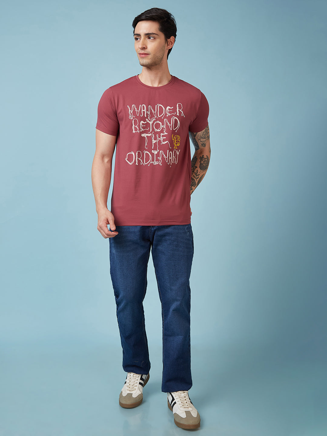 Mens Chest Printed  Round Neck Tshirt