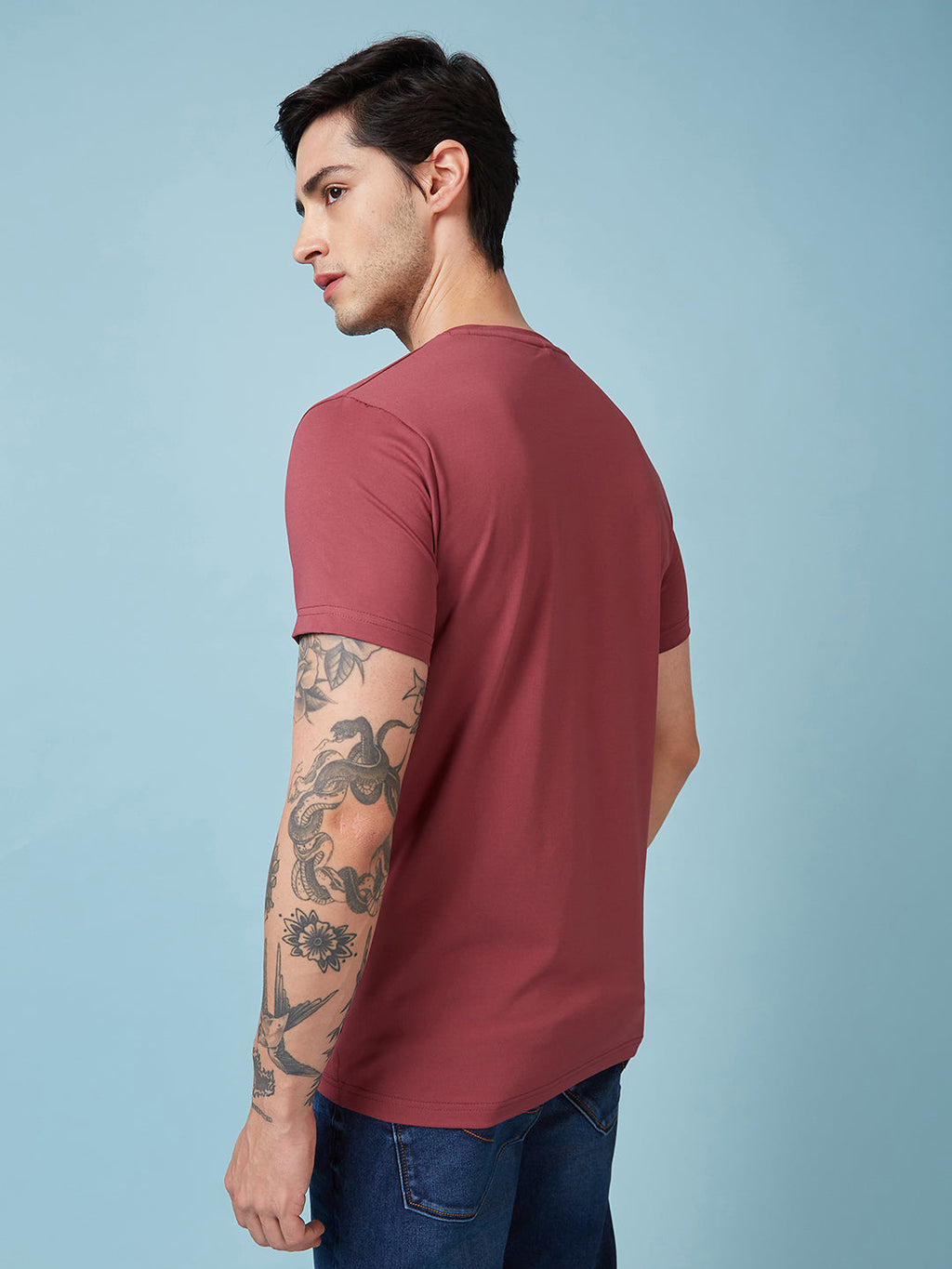 Mens Chest Printed  Round Neck Tshirt