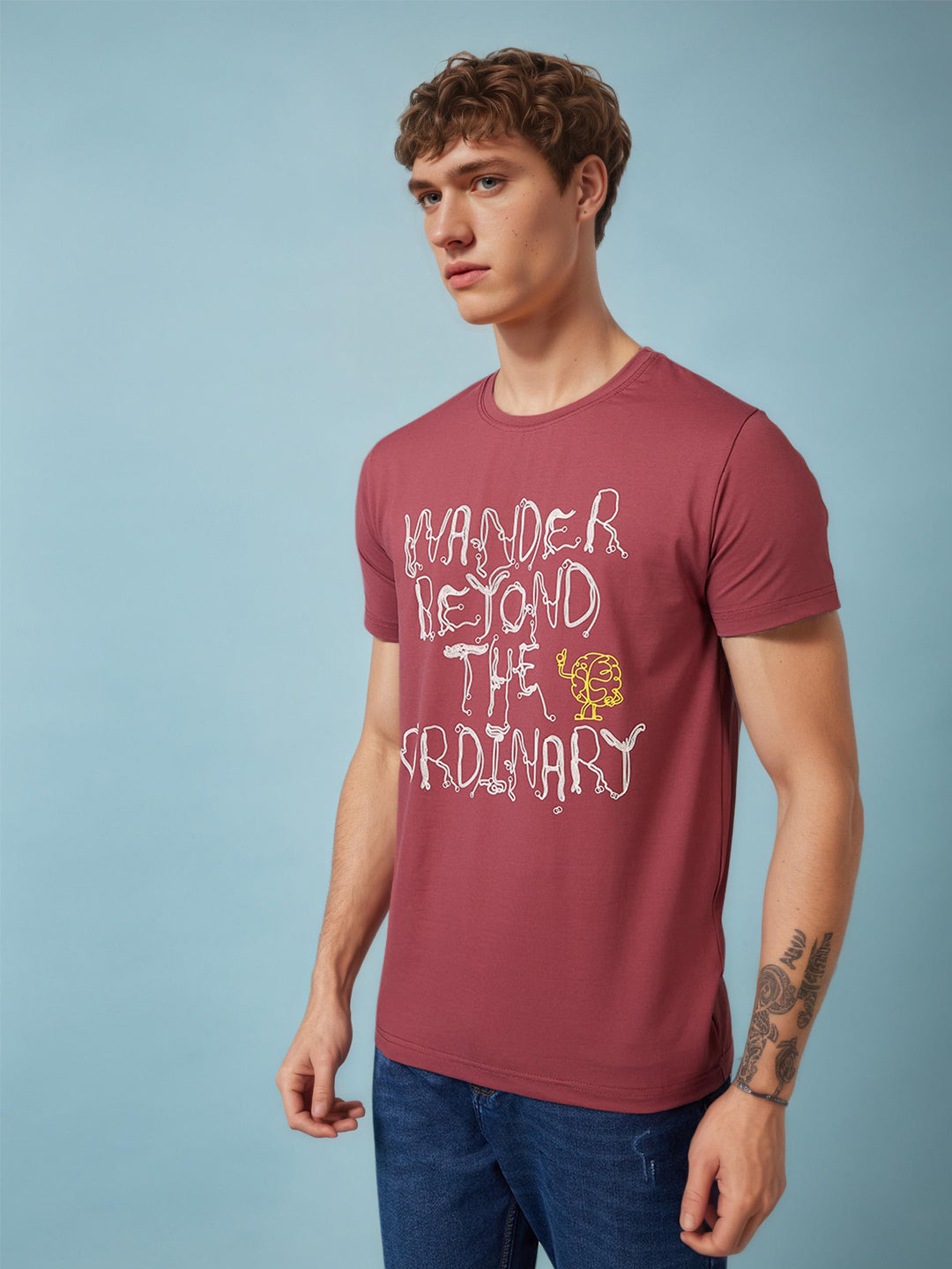 Mens Chest Printed  Round Neck Tshirt