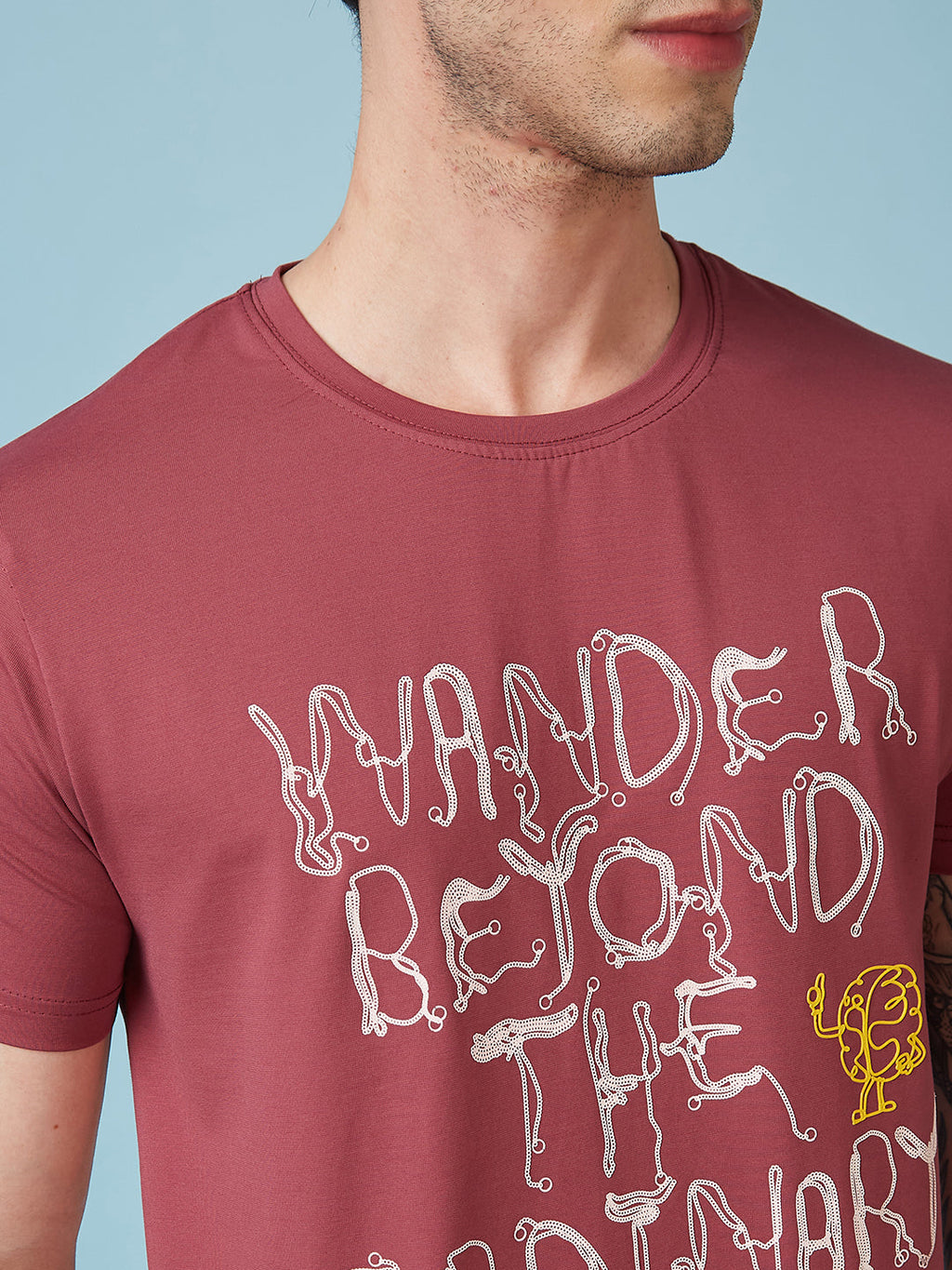 Mens Chest Printed  Round Neck Tshirt