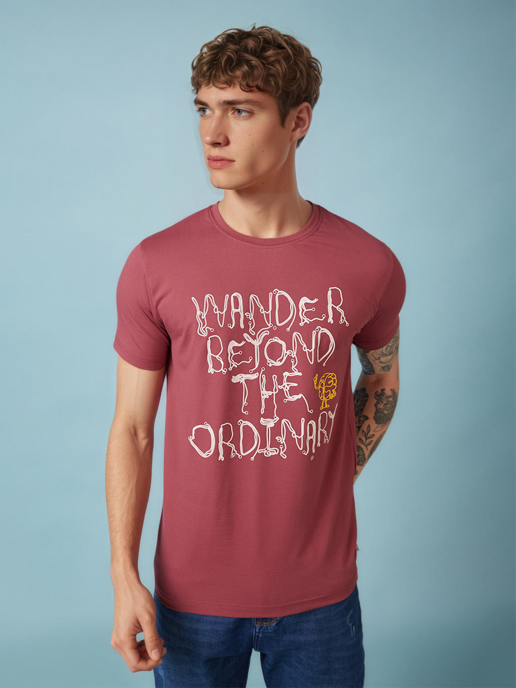 Mens Chest Printed  Round Neck Tshirt