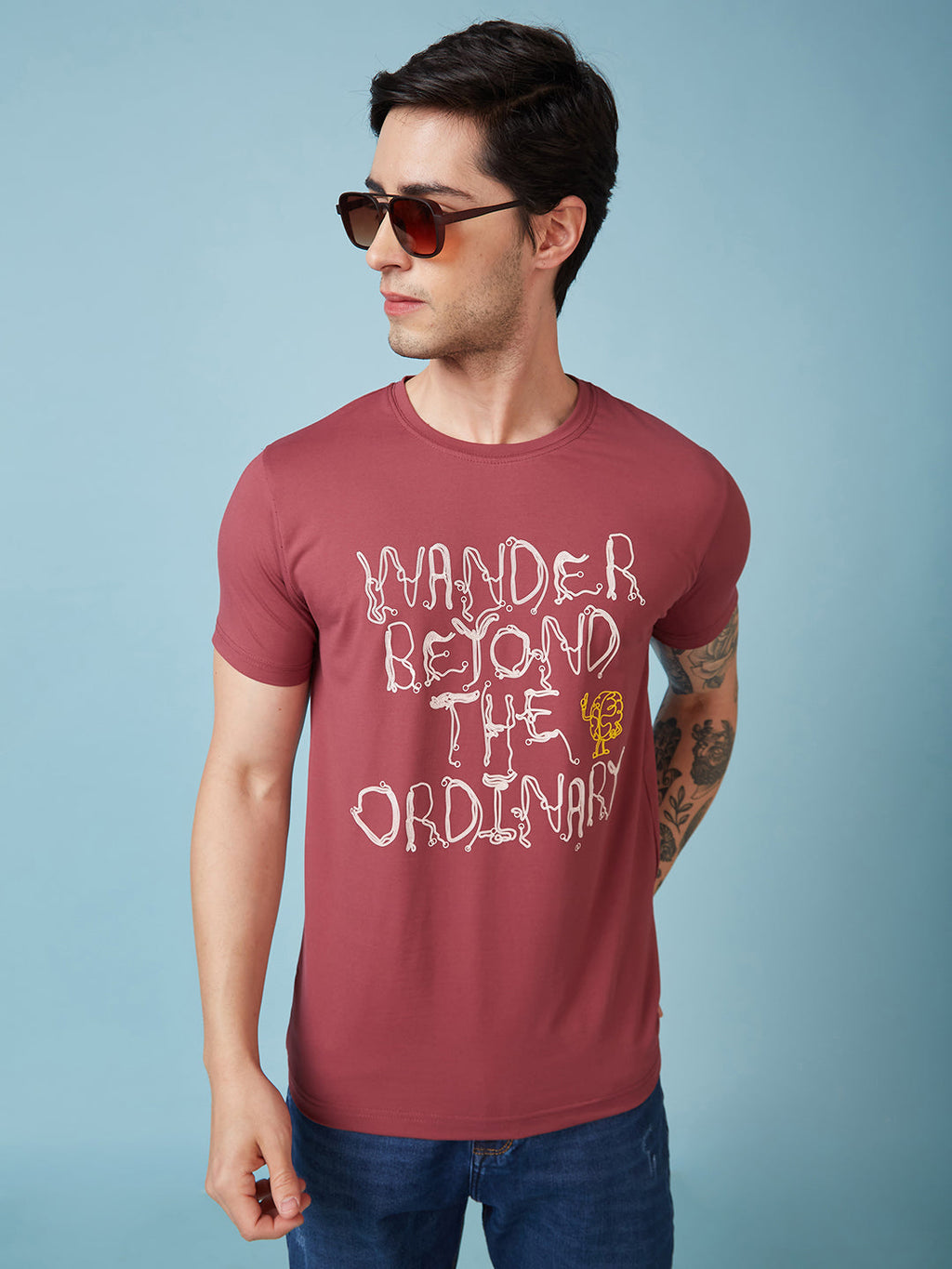 Mens Chest Printed  Round Neck Tshirt
