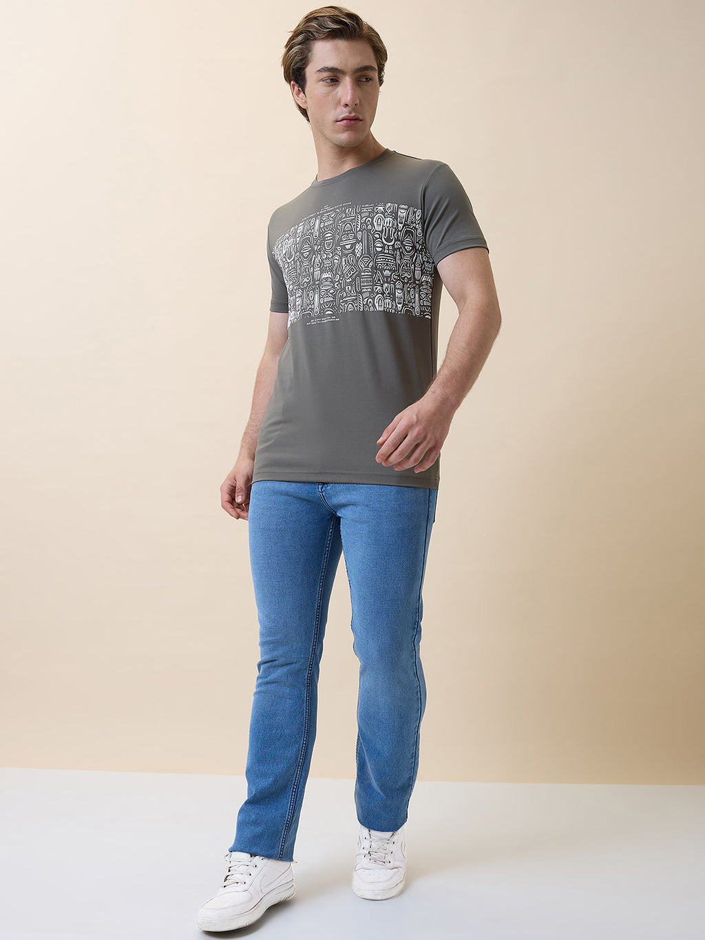Men's Printed Round Neck Half Sleeves Regular Fit T-shirt