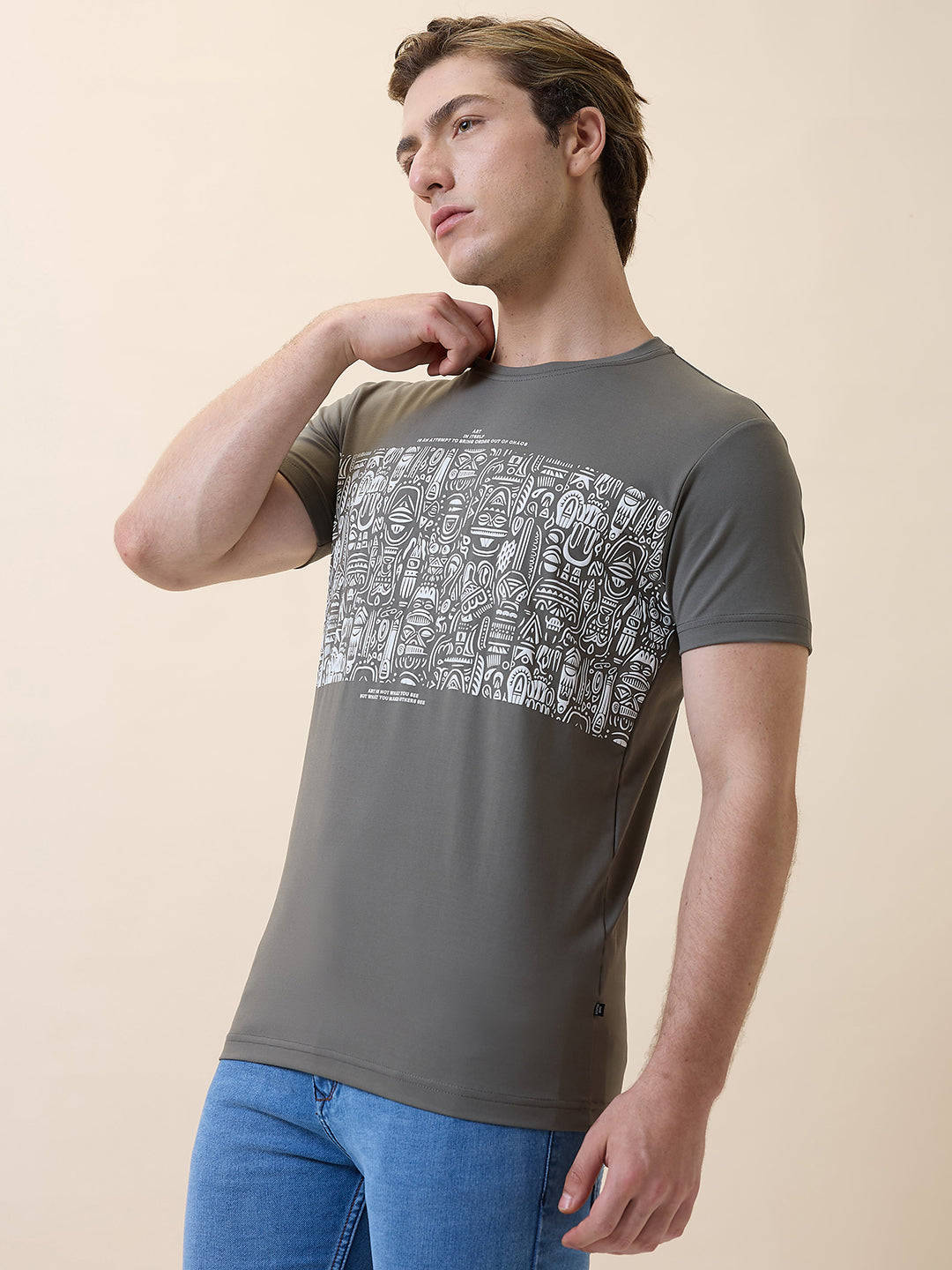 Men's Printed Round Neck Half Sleeves Regular Fit T-shirt
