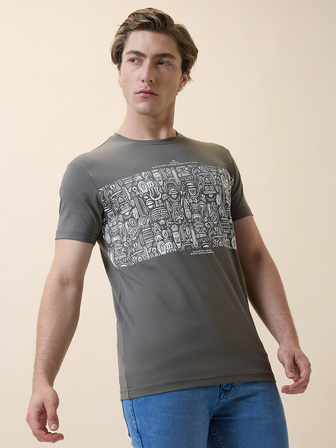 Men's Printed Round Neck Half Sleeves Regular Fit T-shirt