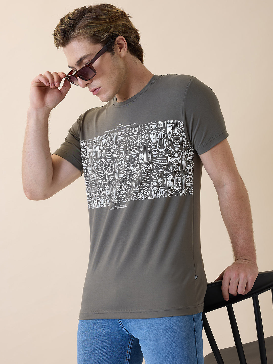 Men's Printed Round Neck Half Sleeves Regular Fit T-shirt