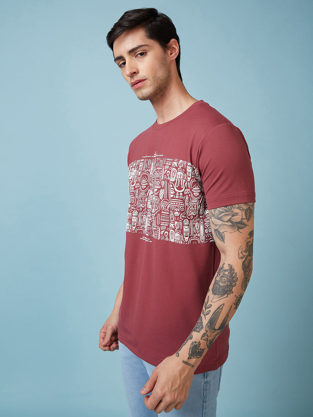 Men's Chest Printed  Round Neck Tshirt