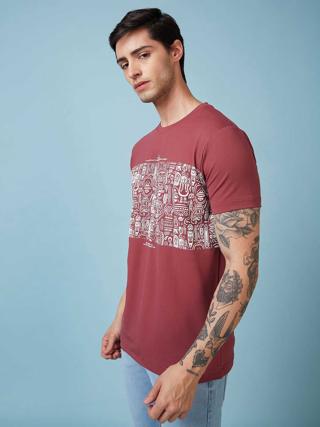 Men's Chest Printed  Round Neck Tshirt