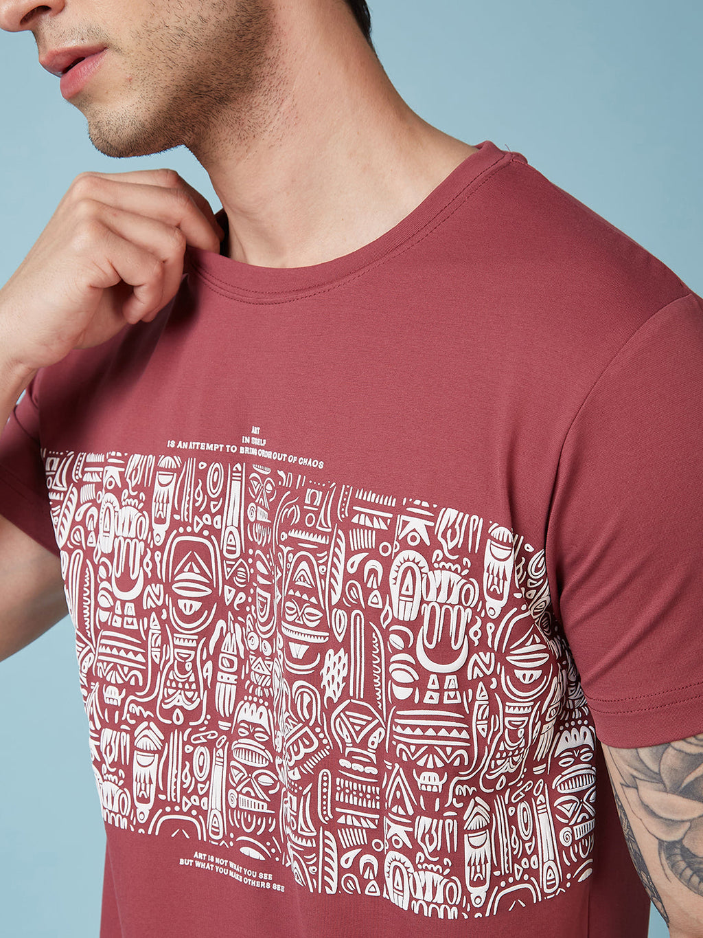 Men's Chest Printed  Round Neck Tshirt