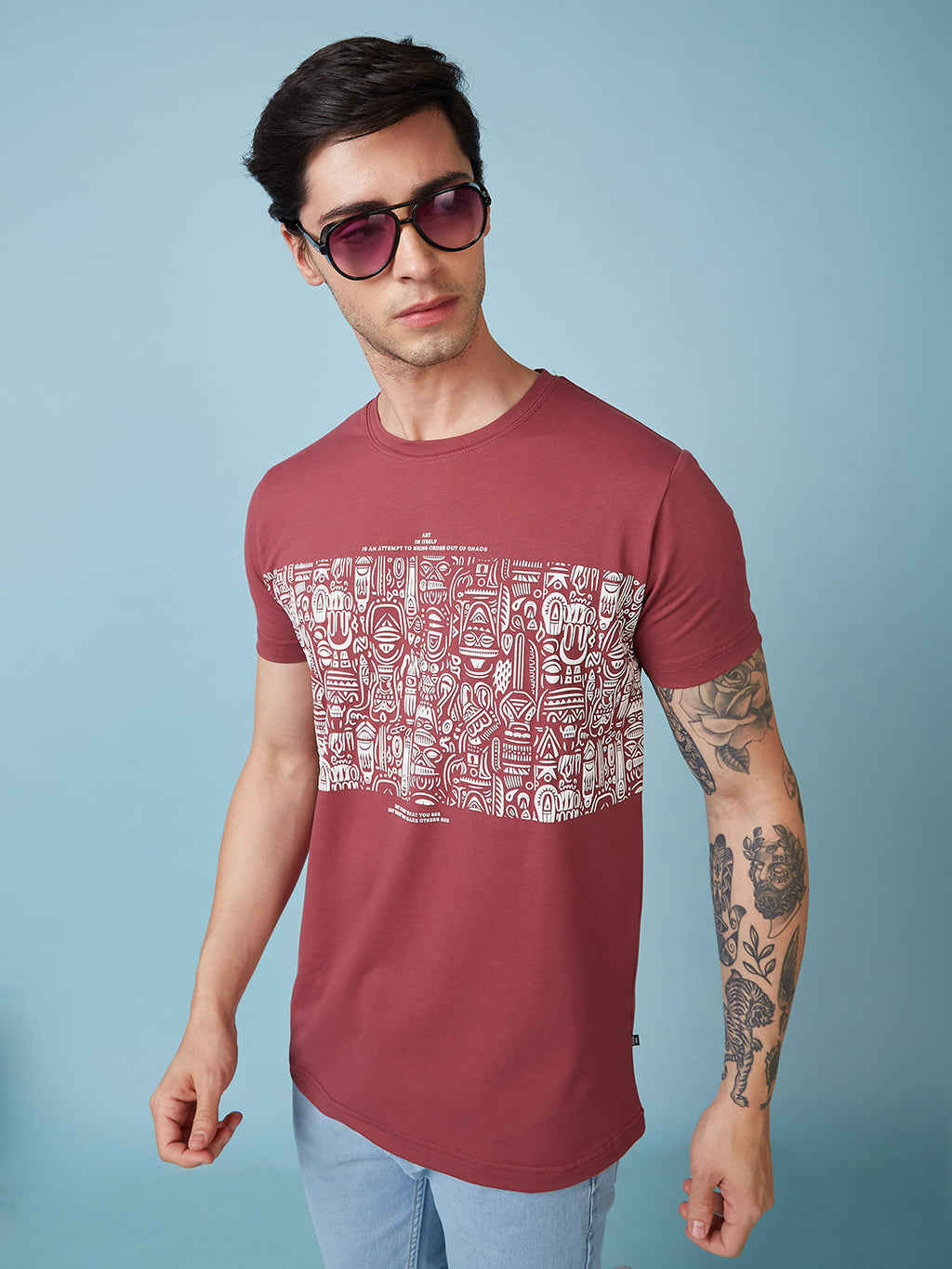Men's Chest Printed  Round Neck Tshirt