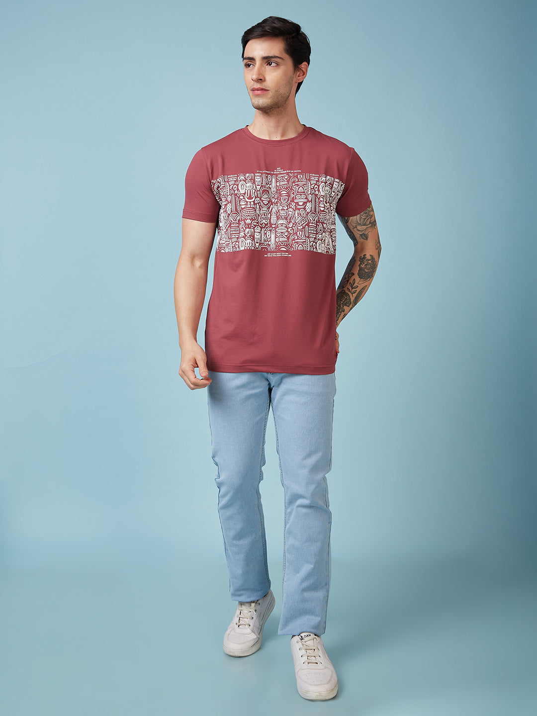 Men's Chest Printed  Round Neck Tshirt