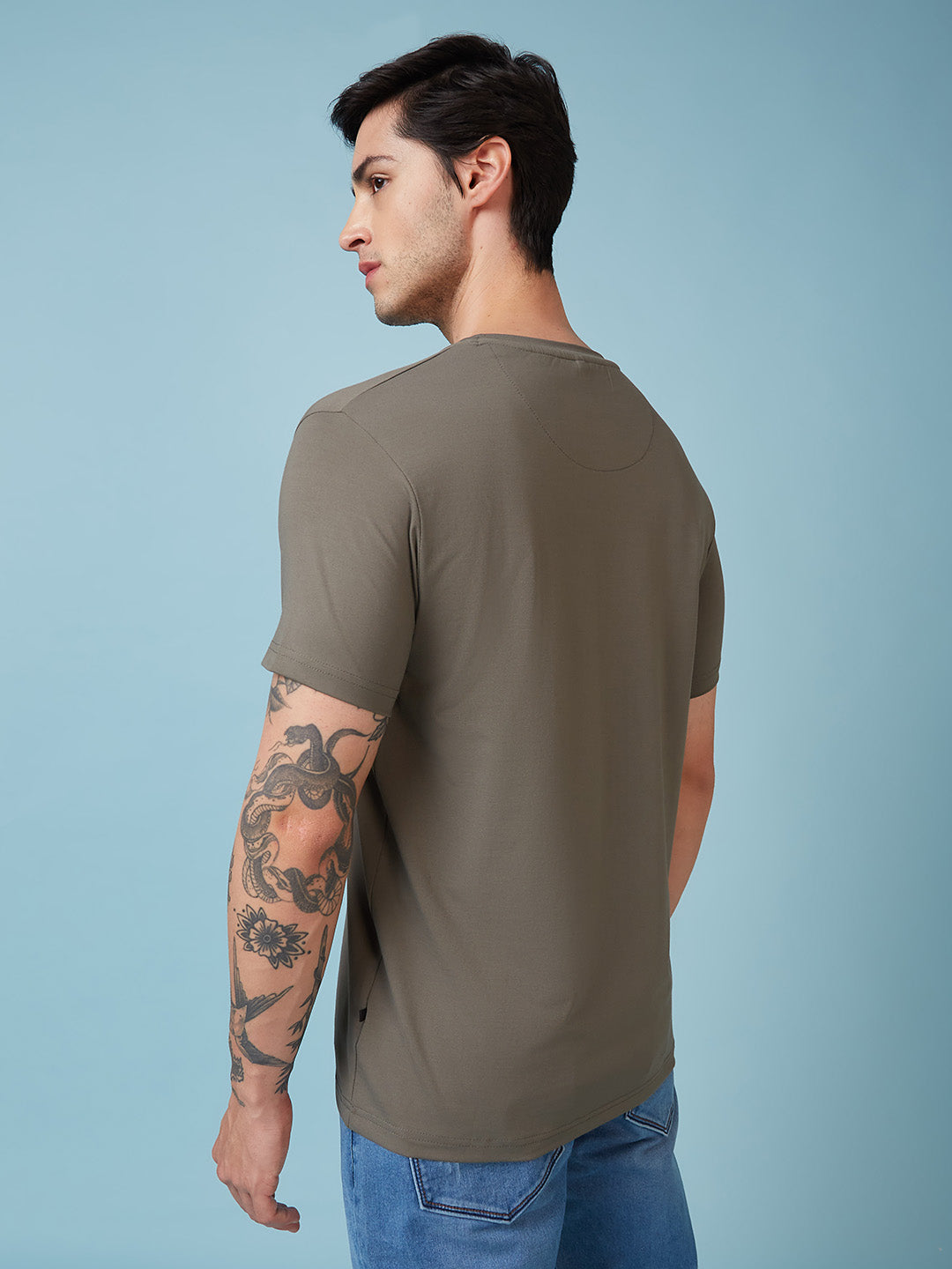 Mens Chest Printed  Round Neck Tshirt