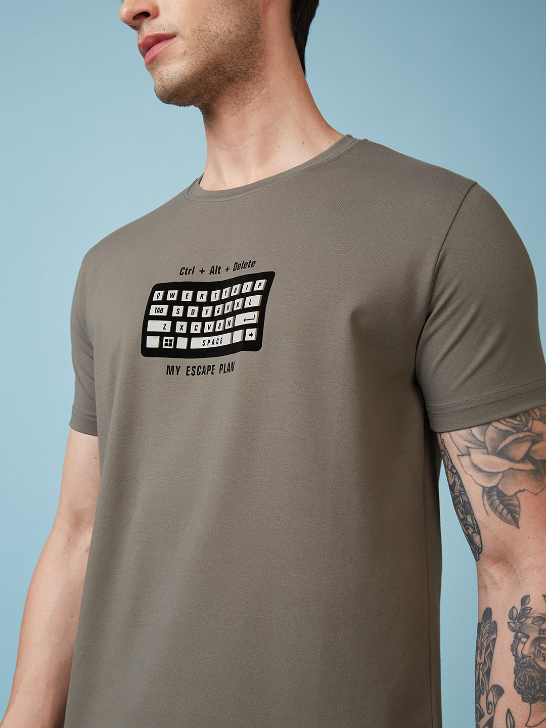 Mens Chest Printed  Round Neck Tshirt