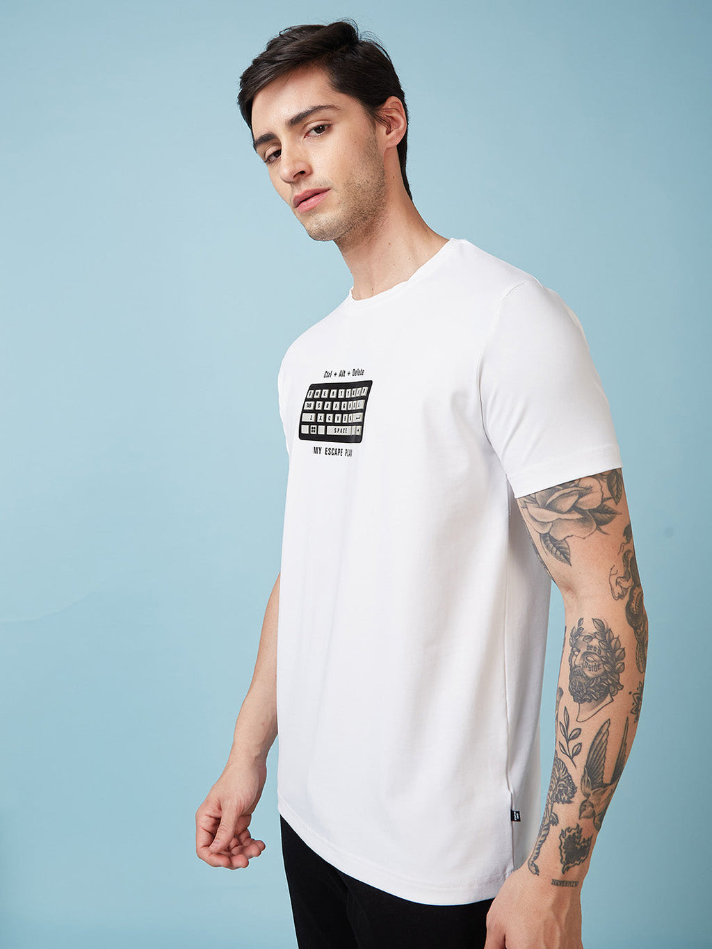 Mens Chest Printed  Round Neck Tshirt