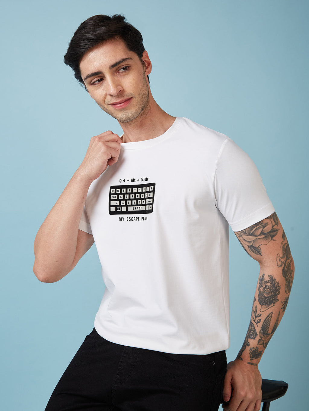 Mens Chest Printed  Round Neck Tshirt