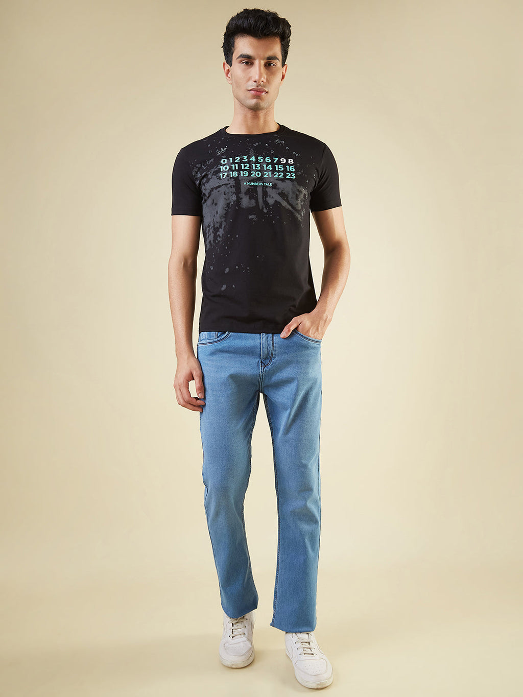 Mens Chest Typography Printed Half Sleeves Regular Fit Tshirt