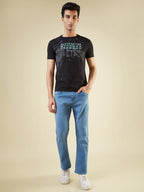Mens Chest Typography Printed Half Sleeves Regular Fit Tshirt
