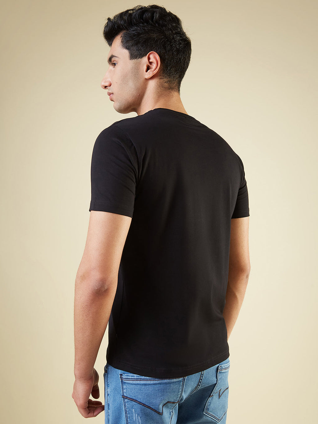 Mens Chest Typography Printed Half Sleeves Regular Fit Tshirt