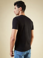 Mens Chest Typography Printed Half Sleeves Regular Fit Tshirt