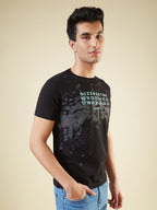 Mens Chest Typography Printed Half Sleeves Regular Fit Tshirt