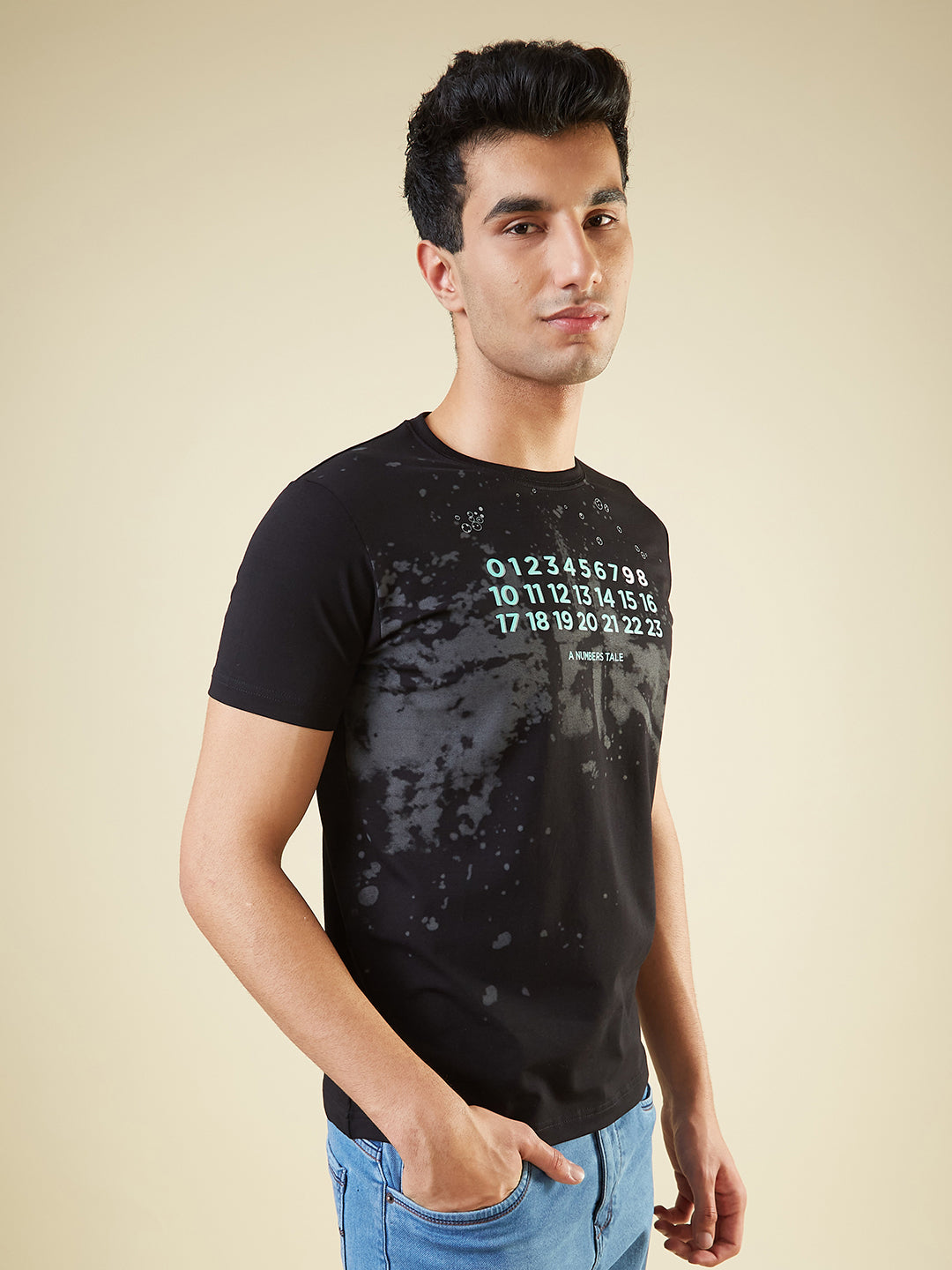 Mens Chest Typography Printed Half Sleeves Regular Fit Tshirt