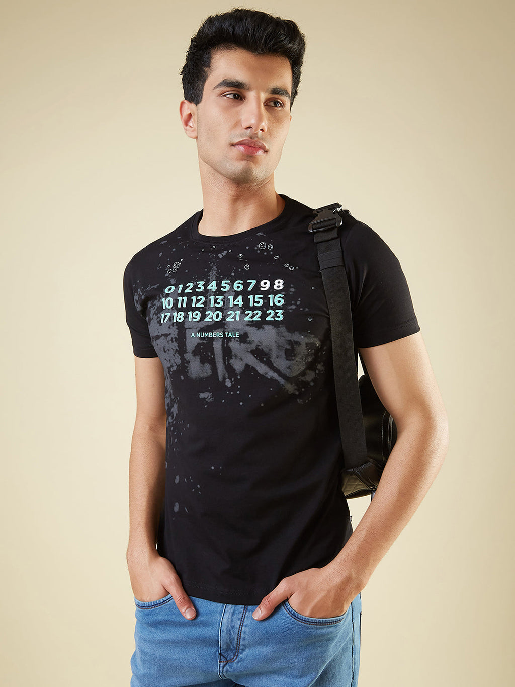 Mens Chest Typography Printed Half Sleeves Regular Fit Tshirt