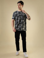 Mens All-Over Abstract Printed Half Sleeves Regular Fit T-shirt