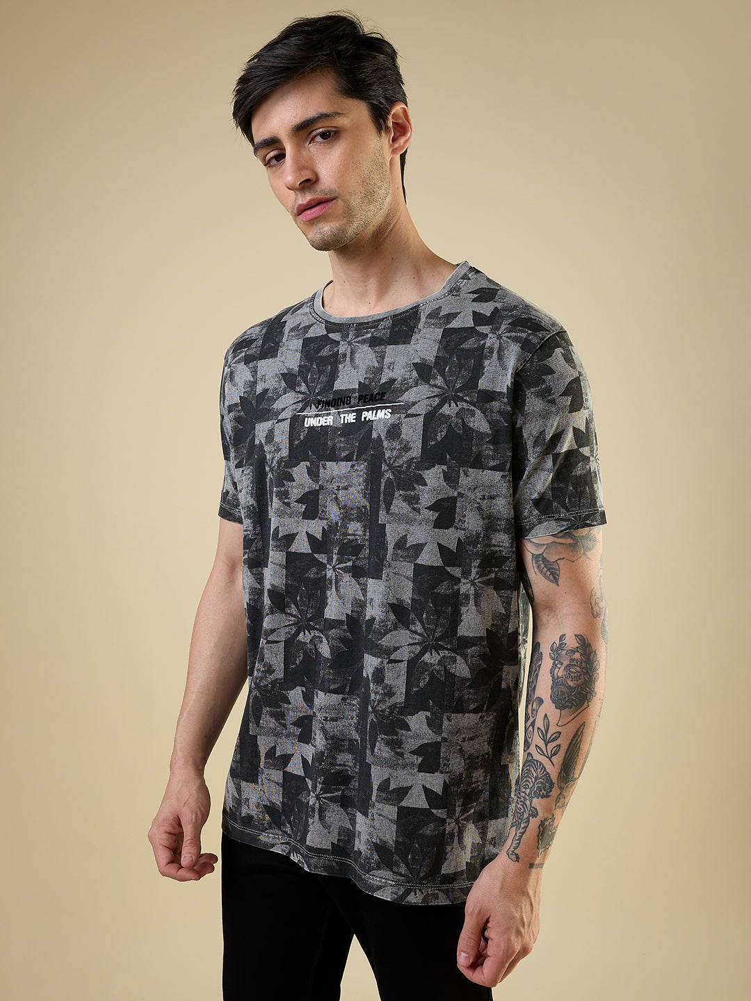 Mens All-Over Abstract Printed Half Sleeves Regular Fit T-shirt Secondary image