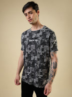 Mens All-Over Abstract Printed Half Sleeves Regular Fit T-shirt