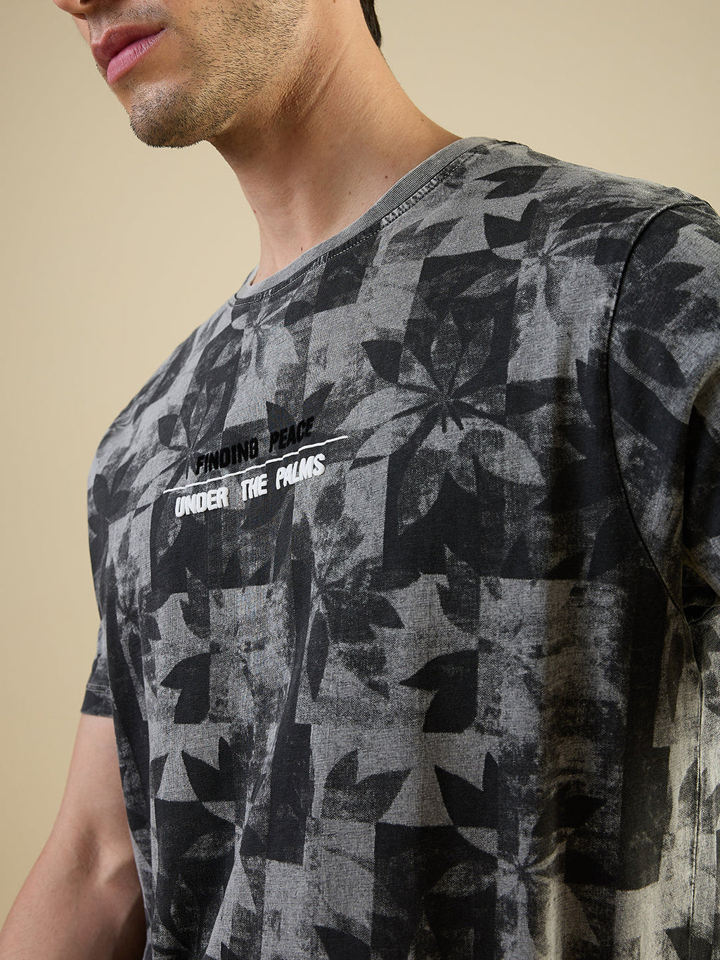 Mens All-Over Abstract Printed Half Sleeves Regular Fit T-shirt