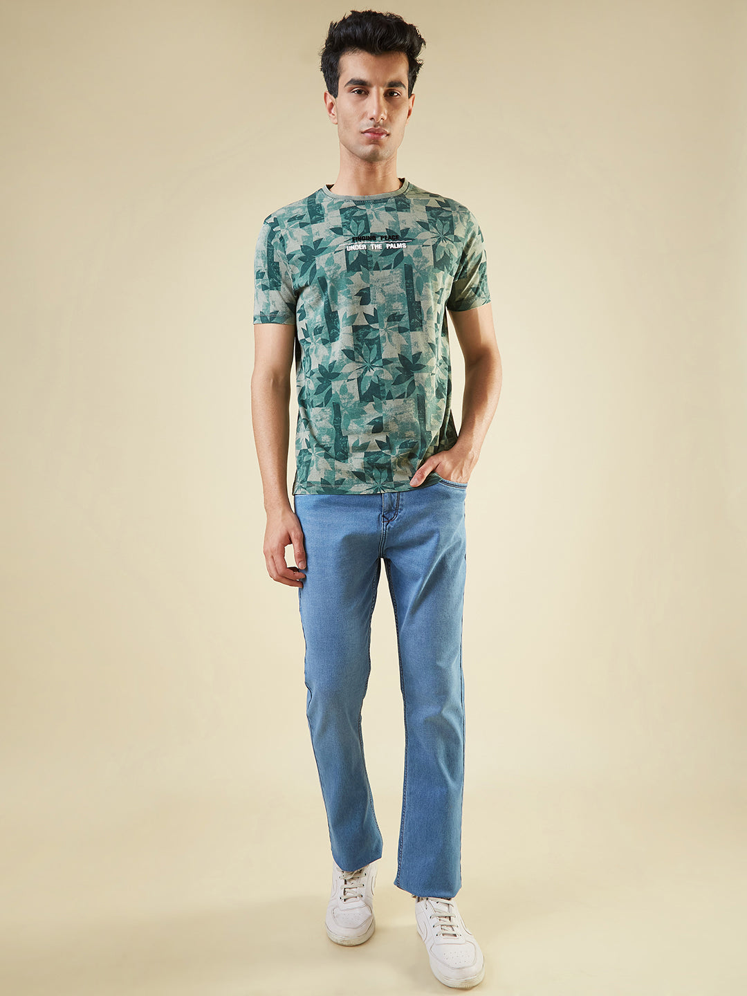 Men's All-Over Abstract Printed Half Sleeves Regular Fit T-shirt