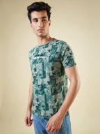 Men's All-Over Abstract Printed Half Sleeves Regular Fit T-shirt