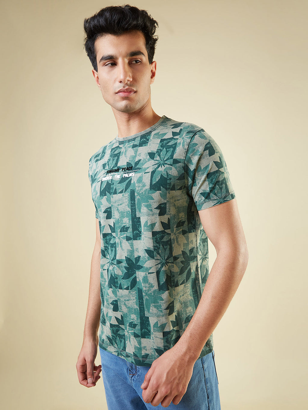 Men's All-Over Abstract Printed Half Sleeves Regular Fit T-shirt