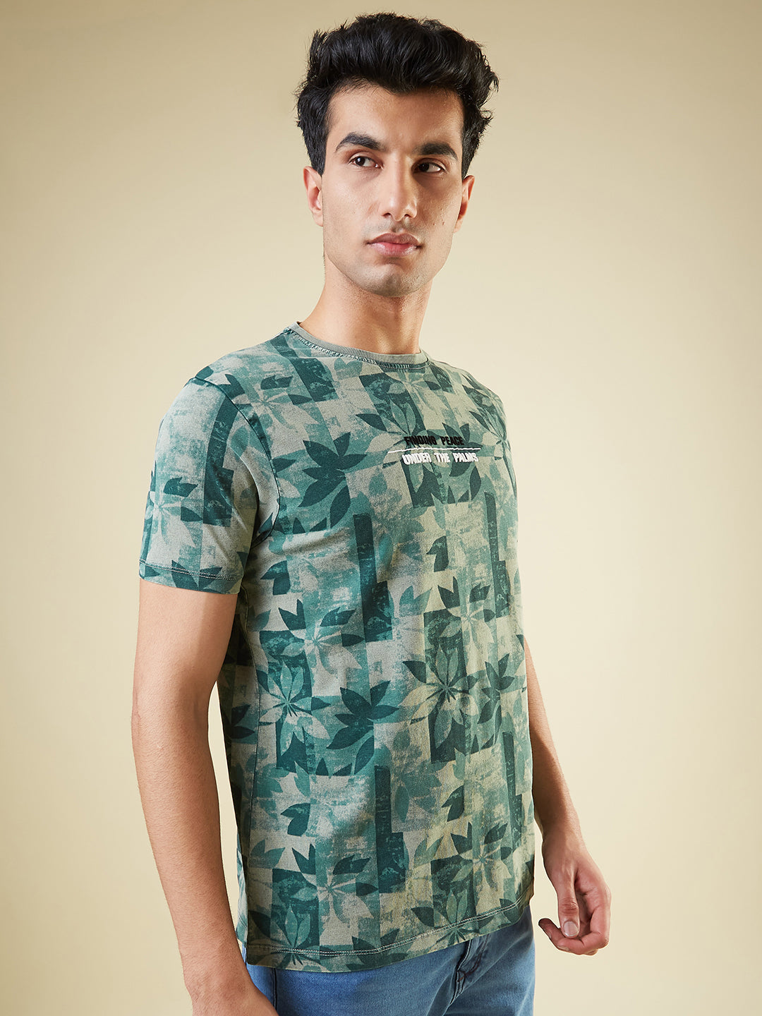 Men's All-Over Abstract Printed Half Sleeves Regular Fit T-shirt