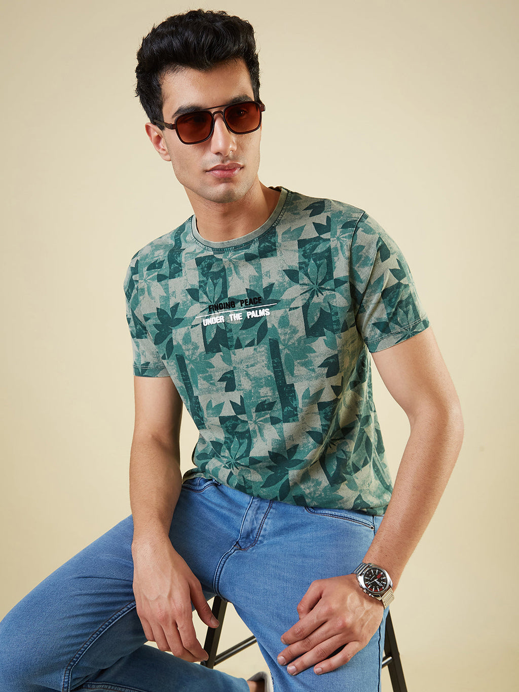 Men's All-Over Abstract Printed Half Sleeves Regular Fit T-shirt