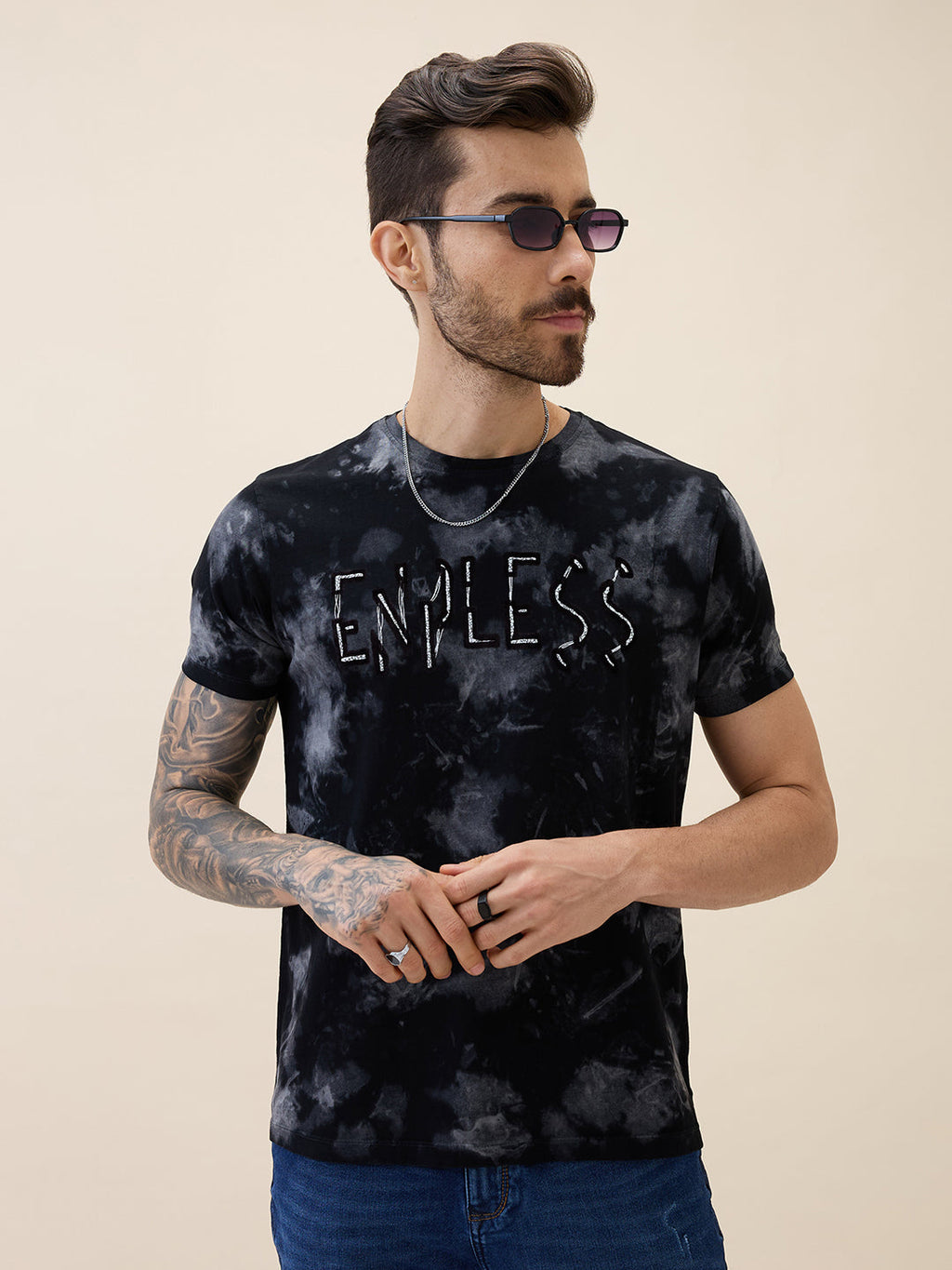 Men's Printed Round Neck Half Sleeves Regular Fit Tshirt