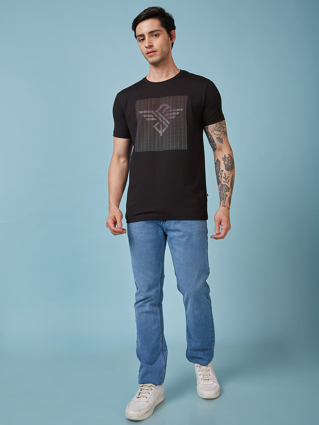 Mens Chest Printed  Round Neck Tshirt