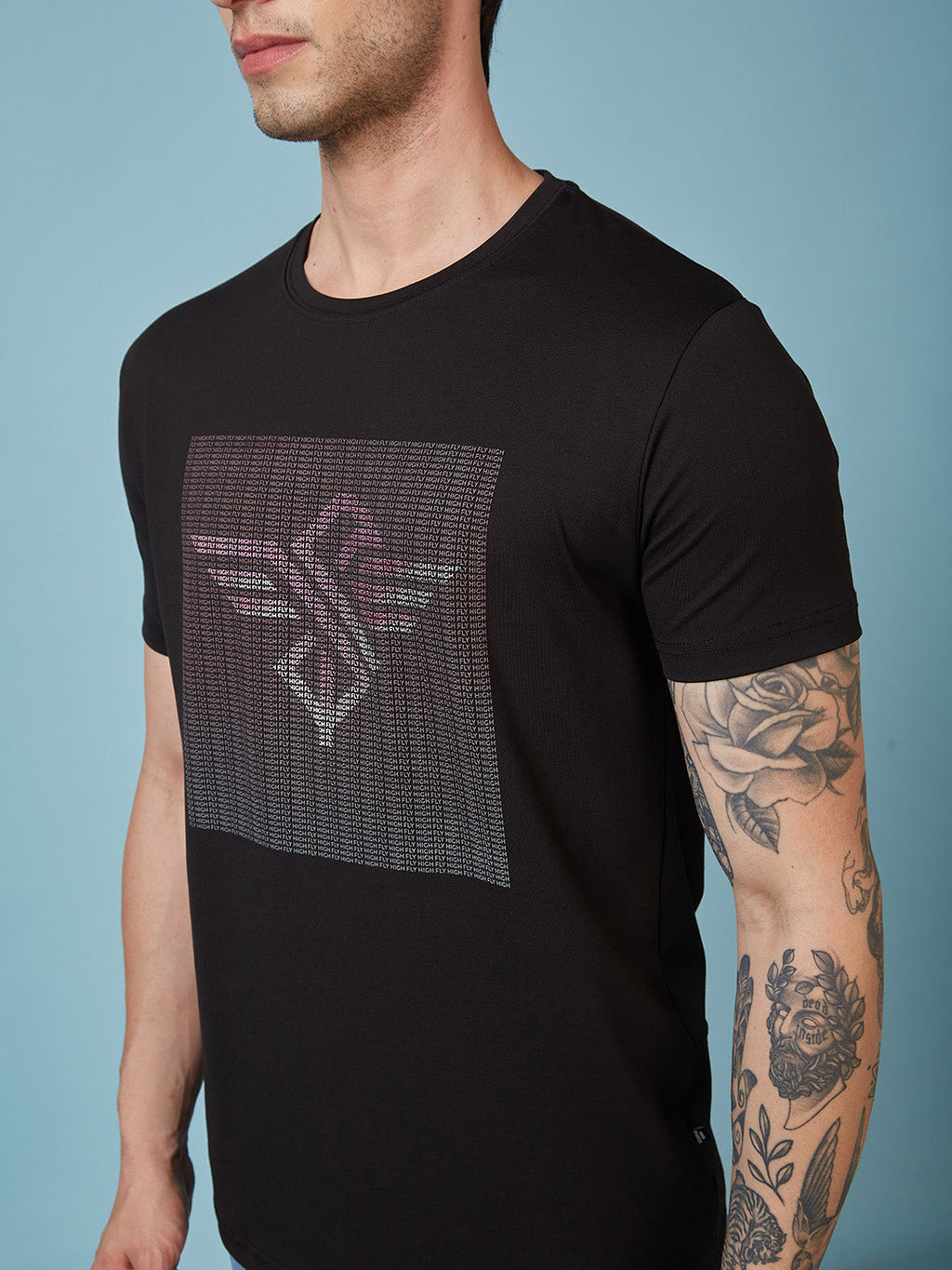 Mens Chest Printed  Round Neck Tshirt