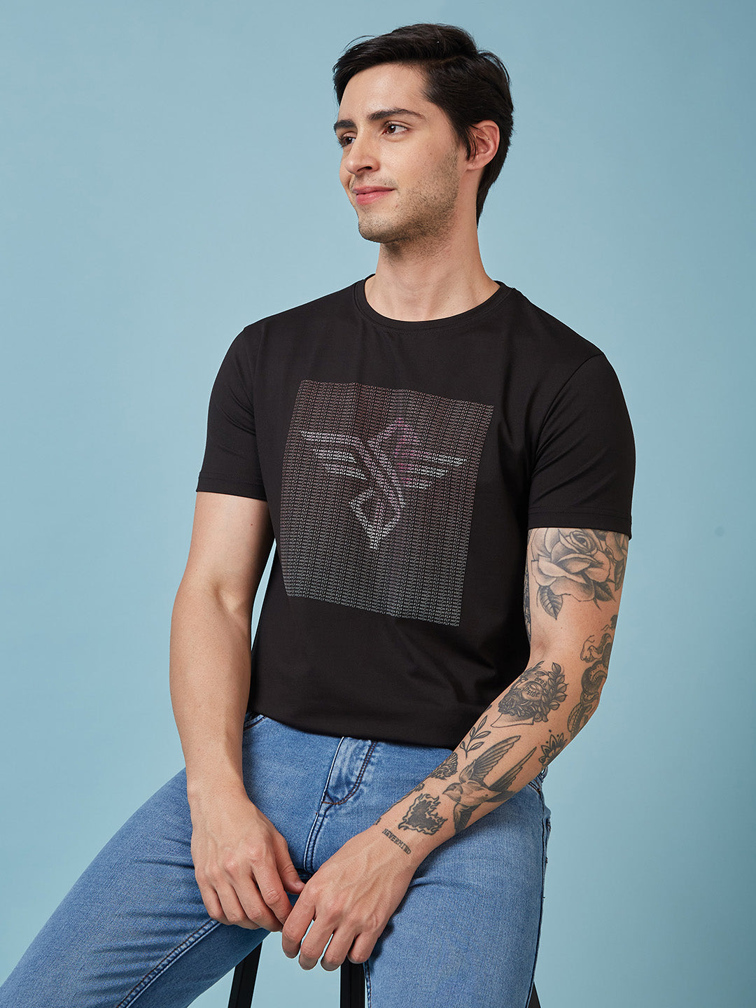 Mens Chest Printed  Round Neck Tshirt