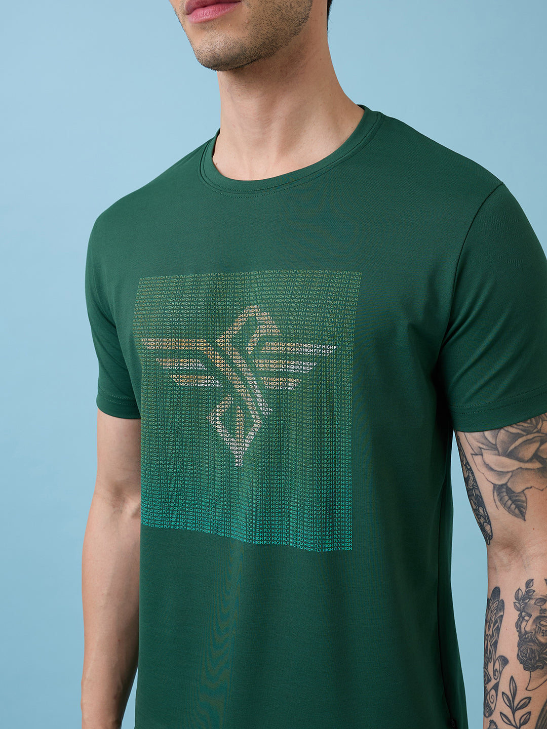 Mens Chest Printed  Round Neck Tshirt