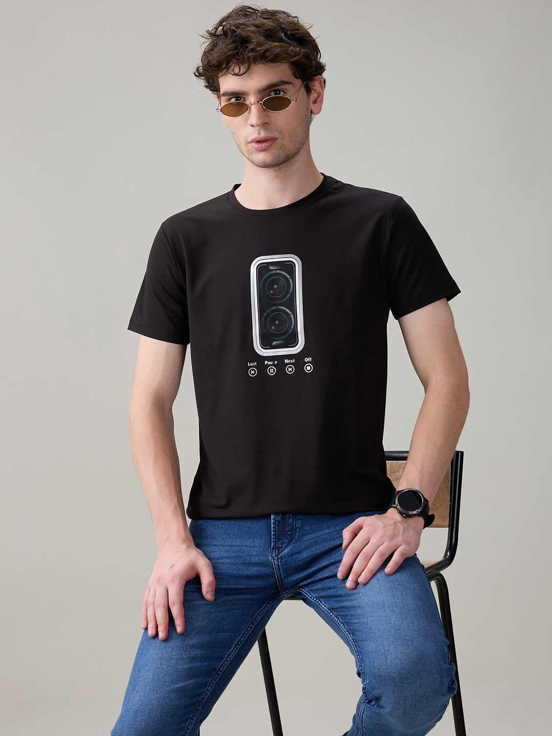 Status Quo Men's Chest Graphic Printed Round Neck Half Sleeve T-Shirt