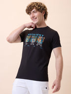 Men's Chest Typography Round Neck Half Sleeves Regular Fit T-Shirt