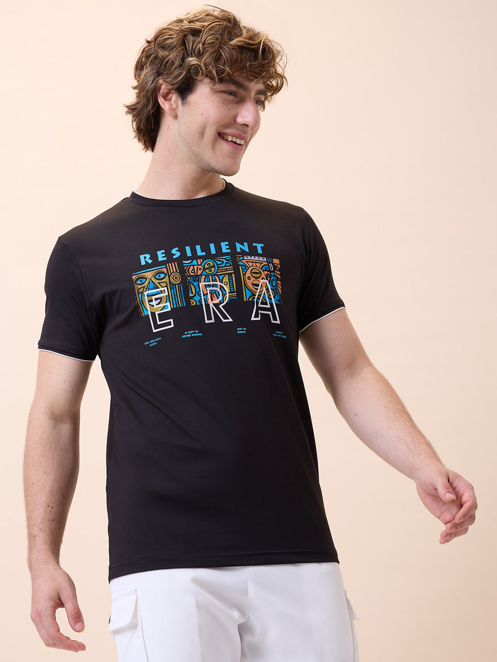 Men's Chest Typography Round Neck Half Sleeves Regular Fit T-Shirt