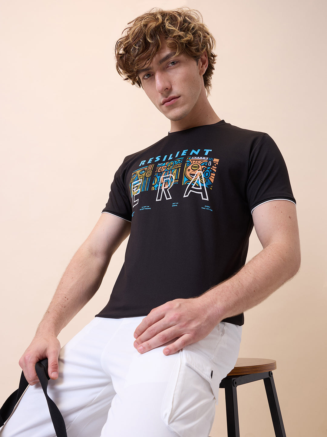Men's Chest Typography Round Neck Half Sleeves Regular Fit T-Shirt