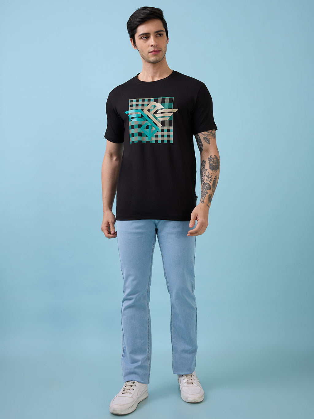 Mens Chest Graphic Printed  Round Neck Tshirt