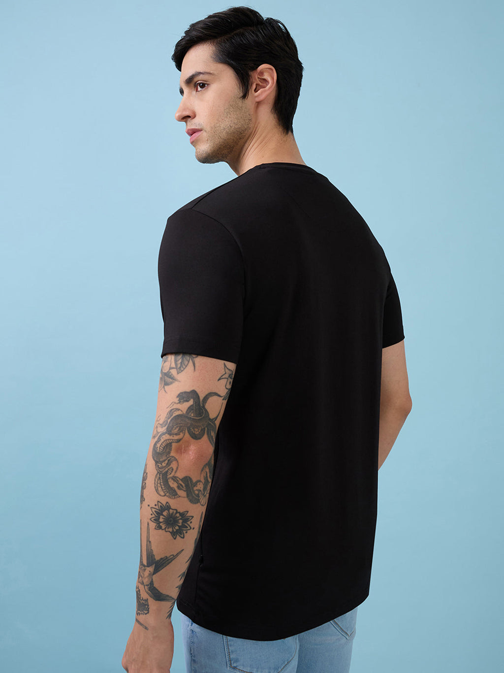 Mens Chest Graphic Printed  Round Neck Tshirt