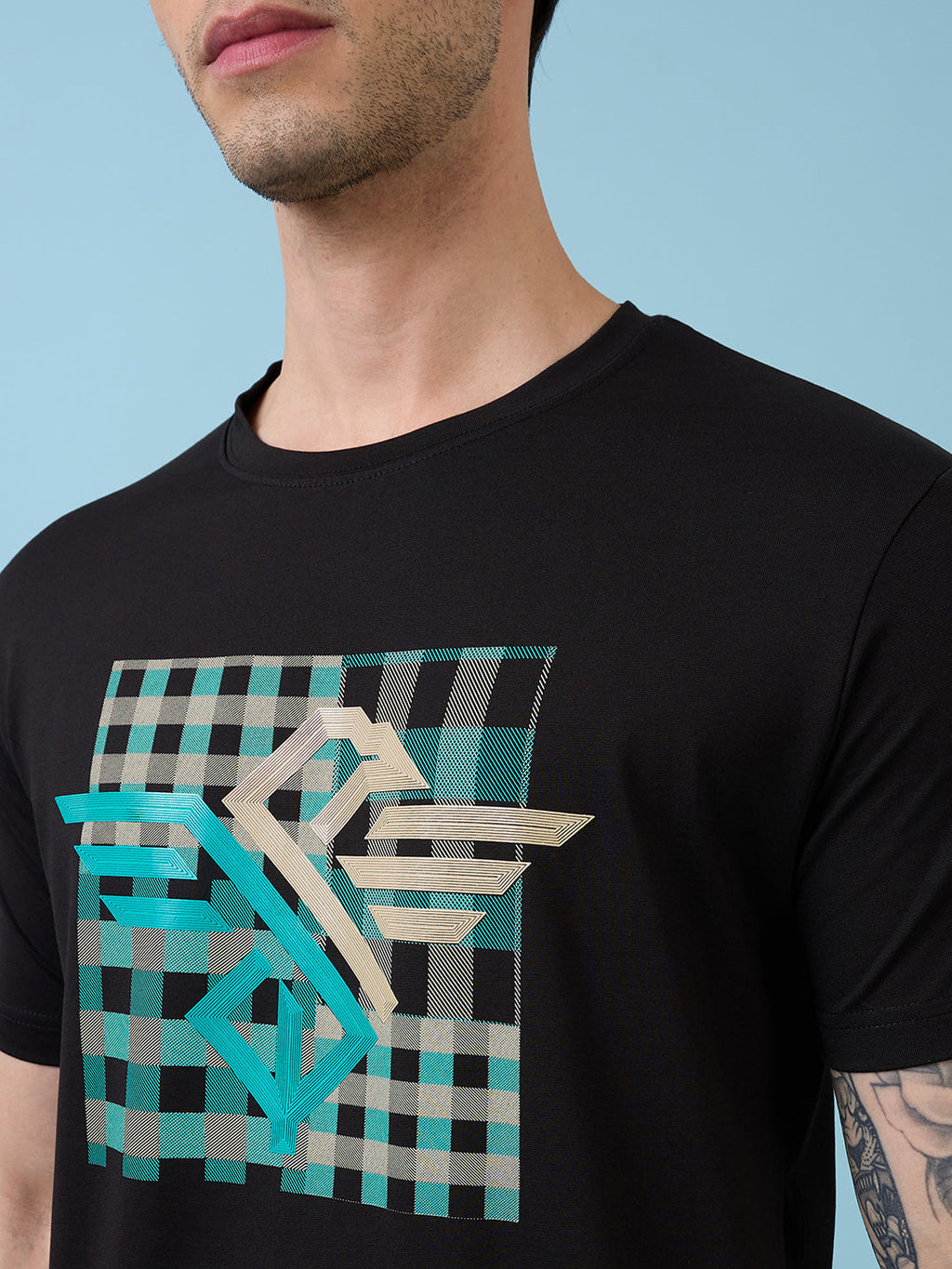 Mens Chest Graphic Printed  Round Neck Tshirt
